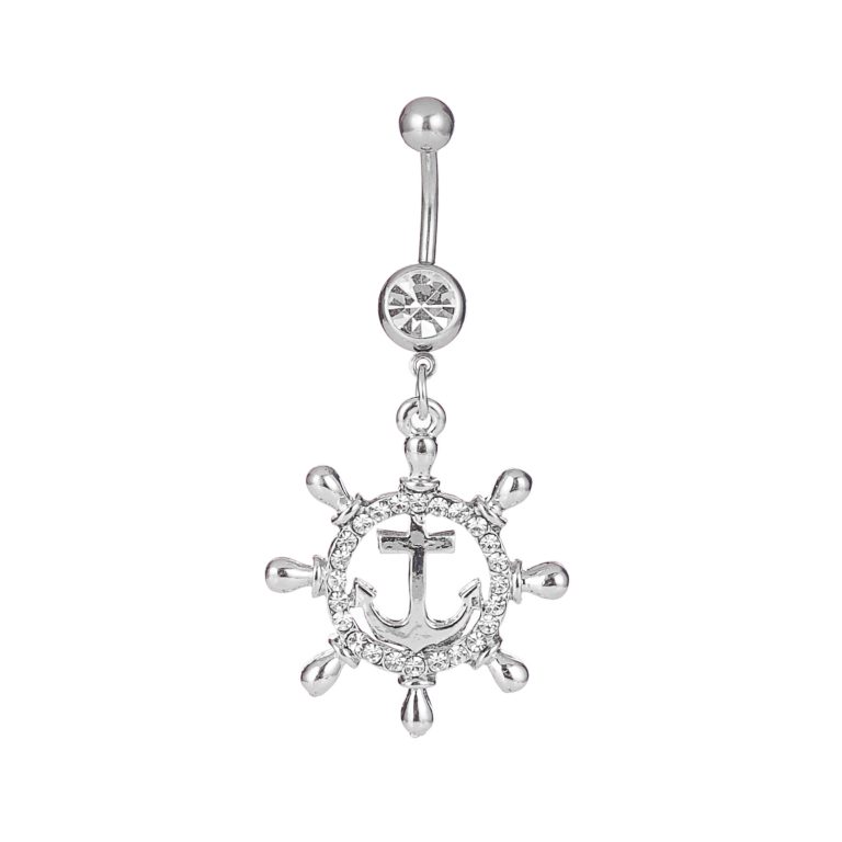 body piercing belly dance jewelry pirate Hook anchor Diamond-embedded navel ring navel nail