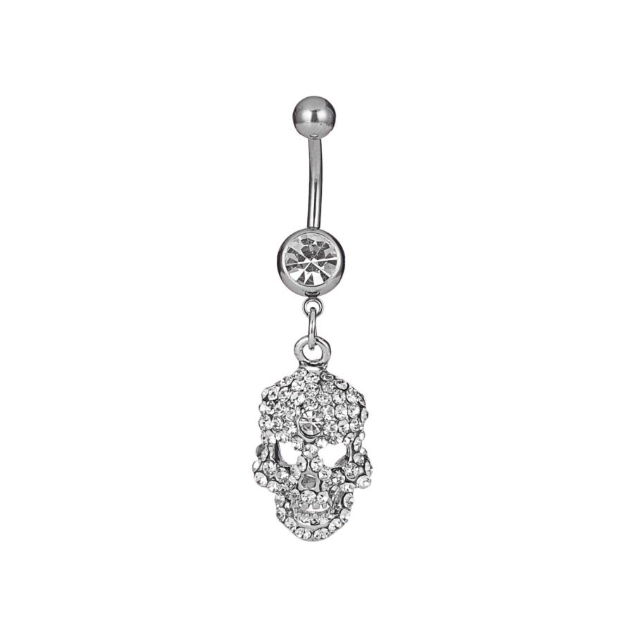 puncture belly dance jewelry alloy skull head diamond belly button ring - Image 2
