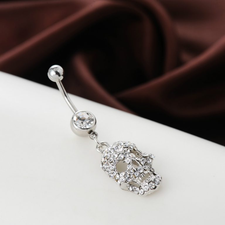 puncture belly dance jewelry alloy skull head diamond belly button ring - Image 3