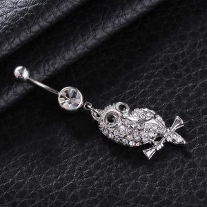 Puncture Foreign Trade Jewelry Owl European And American Diamond-Embedded Navel Ring Navel Nail