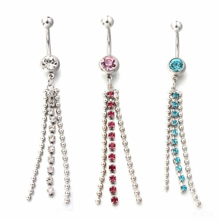 European and American fashion tassel temperament Diamond-embedded navel ring navel nail claw chain wave bead chain navel ring  supply