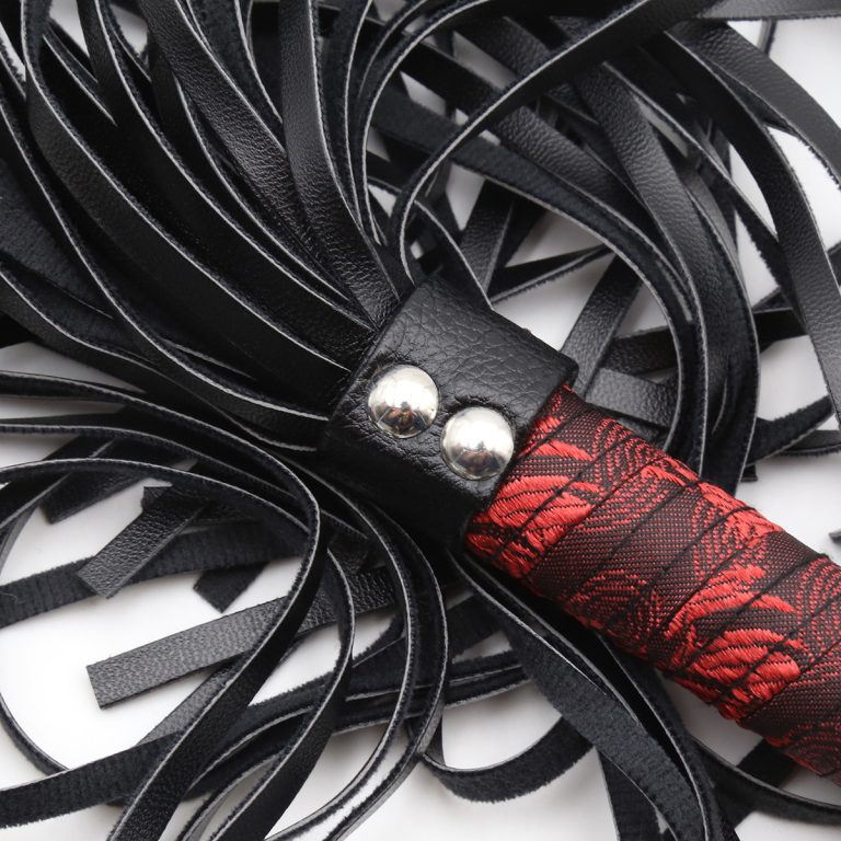 Adult products men's and women's temperate toys health care products black leather red silk handle whip whip - Image 4