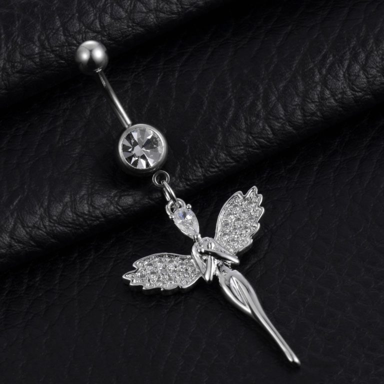 new body piercing jewelry Angel mermaid AAA zircon navel ring - Image 4