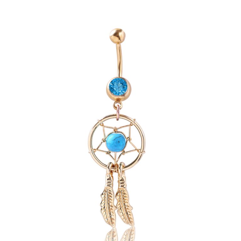 selling popular Golden Dreamcatcher navel ring navel nail navel buckle belly dance jewelry turquoise navel ring - Image 3