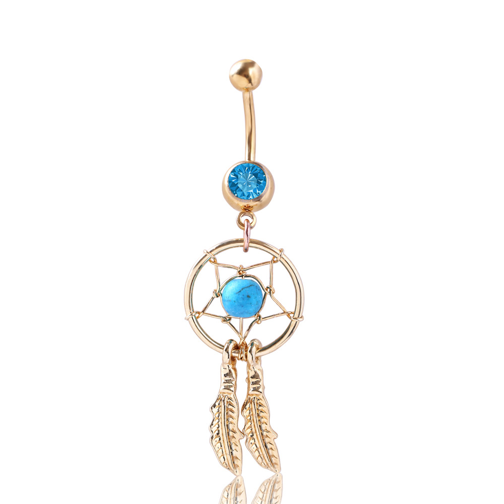 selling popular Golden Dreamcatcher navel ring navel nail navel buckle belly dance jewelry turquoise navel ring - Image 3