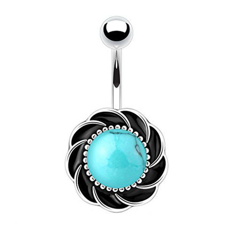 hot selling body piercing belly dance jewelry inlaid round turquoise navel nail navel buckle manufacturer