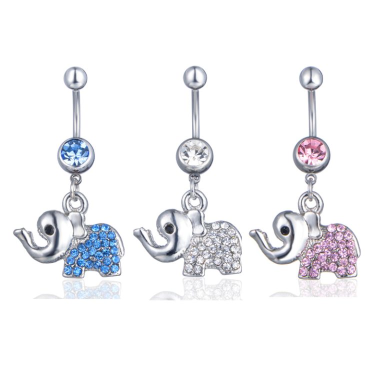 new umbilical ornaments puncture ornaments Europe and the United States Diamond elephant belly button ring belly button nail