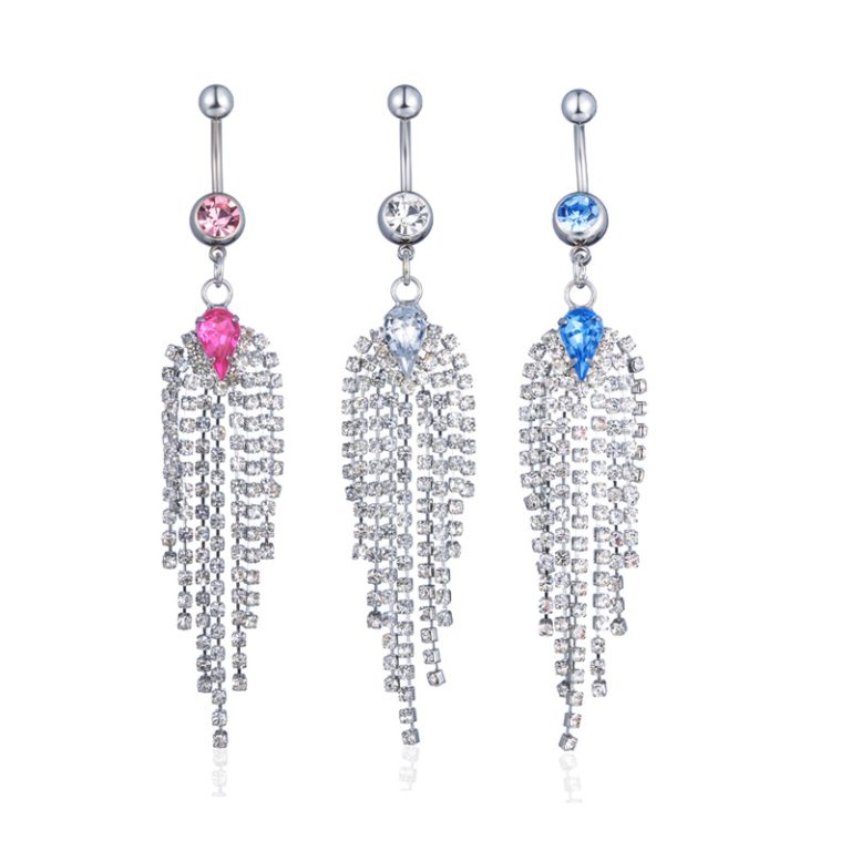European and American popular puncture jewelry diamond tassel water drop navel ring navel nail