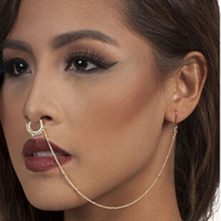 European and American piercing jewelry U word fan-shaped chain nose ring fake nose ring chain chain earrings nose chain - Image 5