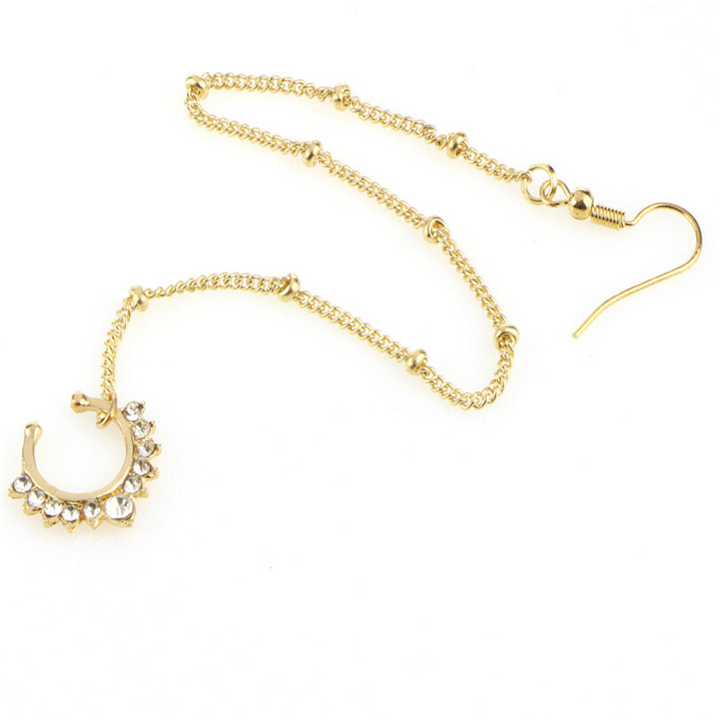European and American piercing jewelry U word fan-shaped chain nose ring fake nose ring chain chain earrings nose chain - Image 3