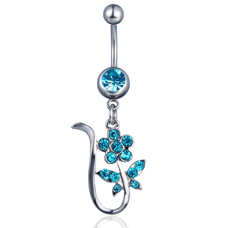 New Korean style puncture jewelry flower leaves European and American diamond-embedded navel ring supply - Image 4