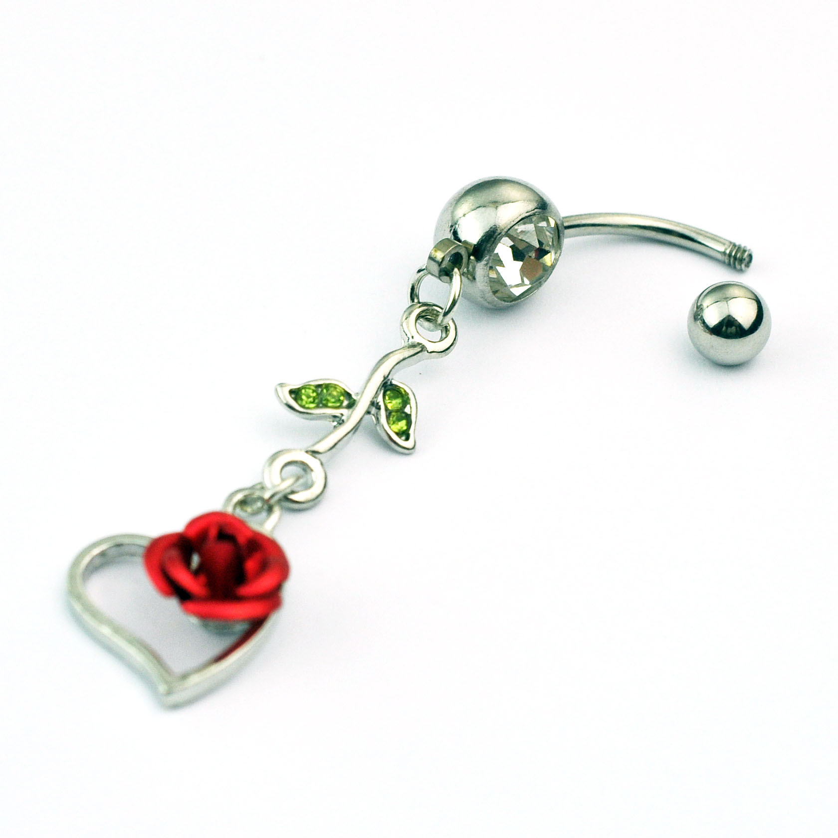 Puncture jewelry stainless steel heart-shaped leaf navel ring European and American diamond rose heart-shaped navel nail