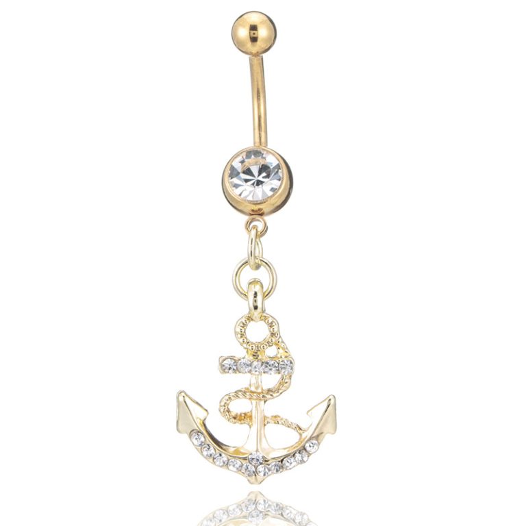 Body Piercing Navel Buckle European And American Diamond-Embedded Anchor Navel Ring Navel Nail