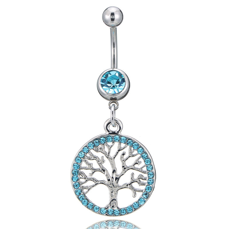 Europe and the United States hot new diamond-encrusted happy lucky tree belly button ring medical steel belly button nail - Image 5