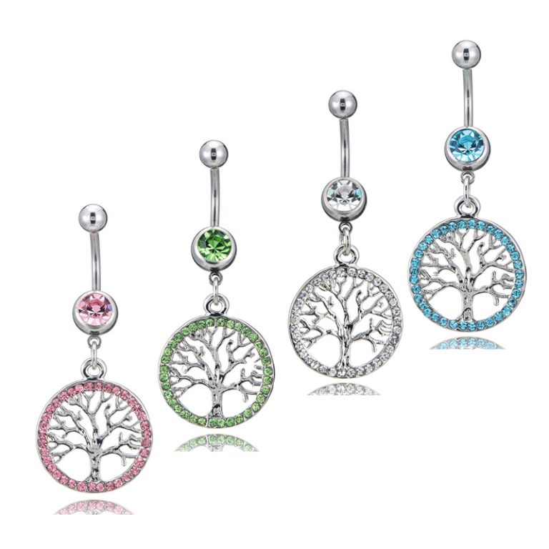 Europe and the United States hot new diamond-encrusted happy lucky tree belly button ring medical steel belly button nail