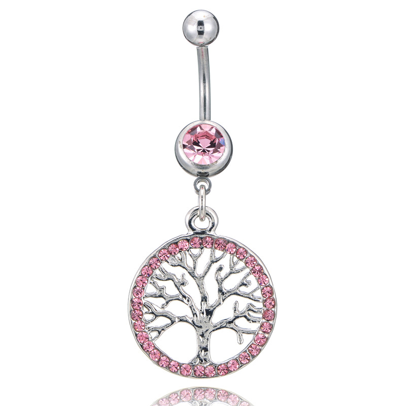 Europe and the United States hot new diamond-encrusted happy lucky tree belly button ring medical steel belly button nail - Image 3