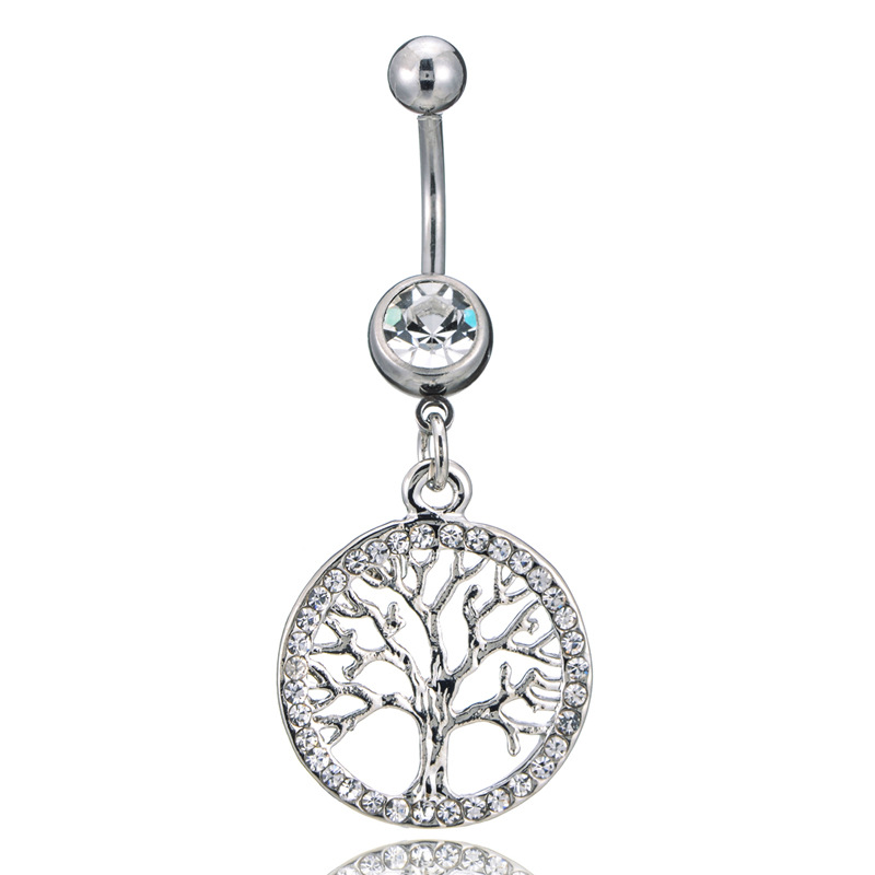 Europe and the United States hot new diamond-encrusted happy lucky tree belly button ring medical steel belly button nail - Image 4