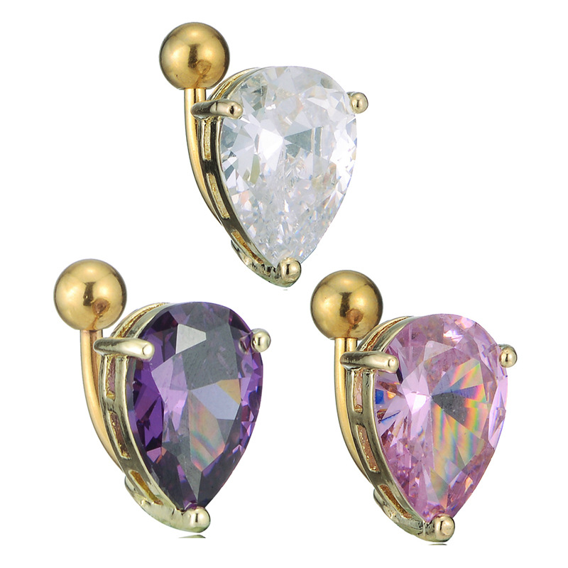 Hot Sale European and American stainless steel puncture jewelry water drop zircon navel ring navel navel buckle - Image 5
