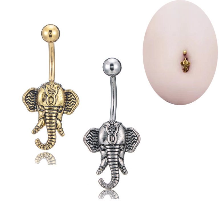 hot-selling puncture jewelry European and American electroplating ancient silver elephant navel nail navel ring