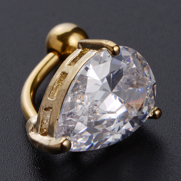 Hot Sale European and American stainless steel puncture jewelry water drop zircon navel ring navel navel buckle - Image 3