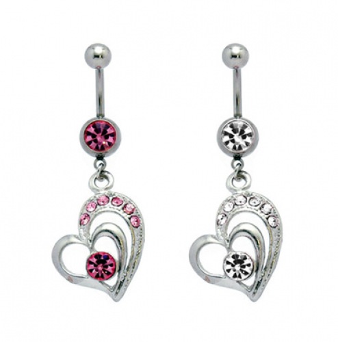 Hot Selling body piercing jewelry heart-shaped navel ring navel nail alloy diamond pendant navel ring navel nail  straight