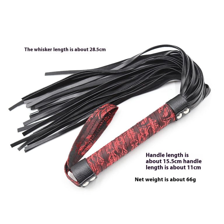Adult products men's and women's temperate toys health care products black leather red silk handle whip whip - Image 3