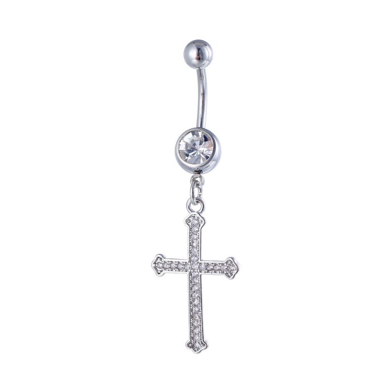 European and American Hot-Selling Stainless Steel Navel Rings Inlaid with Zircons, Various Cross Navel Nails, Customized Body Piercing - Image 7