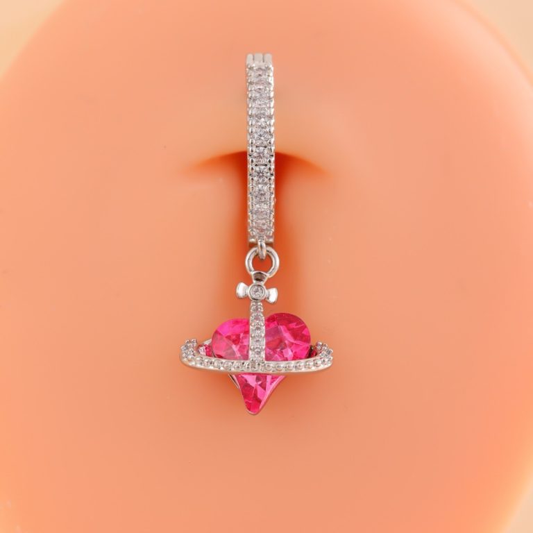 European and American explosions net red high-grade crooked heart copper inlaid zircon belly button ring belly button puncture jewelry manufacturers direct supply - Image 4