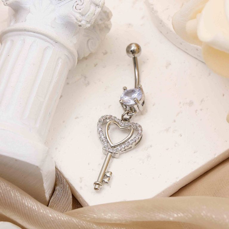 Amazon new love key navel buckle copper white stone inlaid navel nail fashion personality temperament High sense navel ornaments for women - Image 5