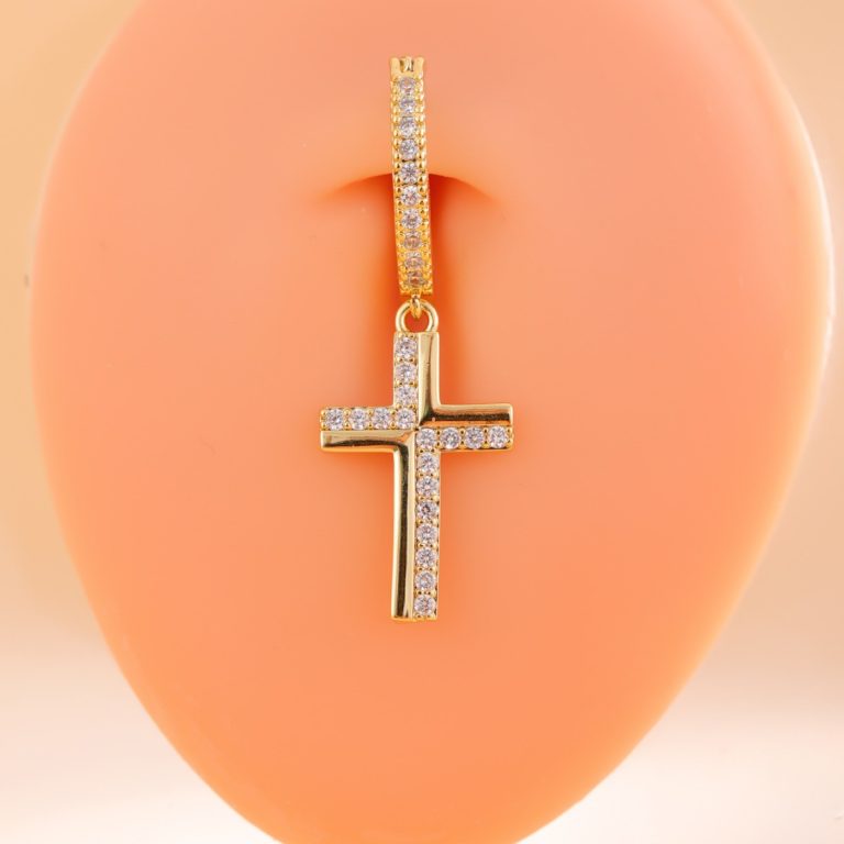 European and American cross-border classic copper inlaid zircon cross pendant belly button ring belly button buckle
