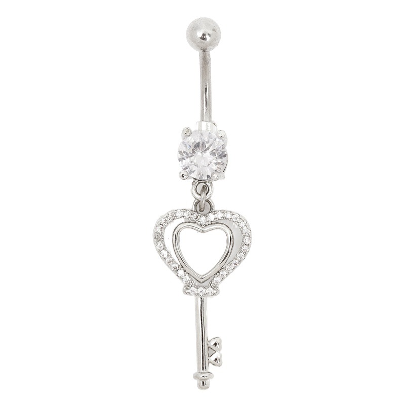 Amazon New Love Key Umbilical Buckle Copper Hao Stone Inlaid Umbilical Nail Fashion Personality High-end Umbilical Ornaments for Women