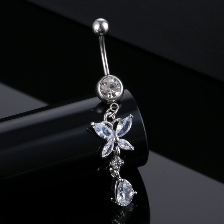 Goods Amazon Europe and America Hot Piercing Jewelry Butterfly Zircon Pendant Navel Ring Stainless Steel Navel Nail