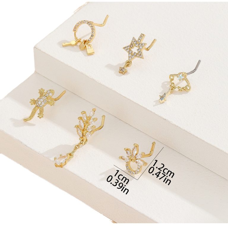 European and American fashion copper inlaid zircon body piercing nose star gecko nose nail - Image 5