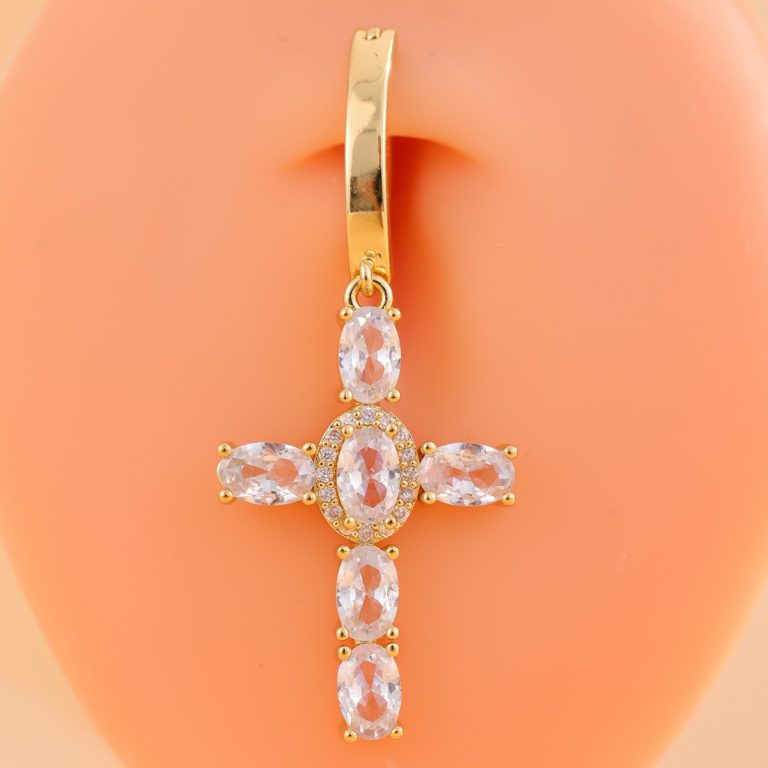 Amazon Creative Cross Umbilical Buckle Personalized Copper Zircon Design Diamond Umbilical Buckle High Sense Fashion Versatile