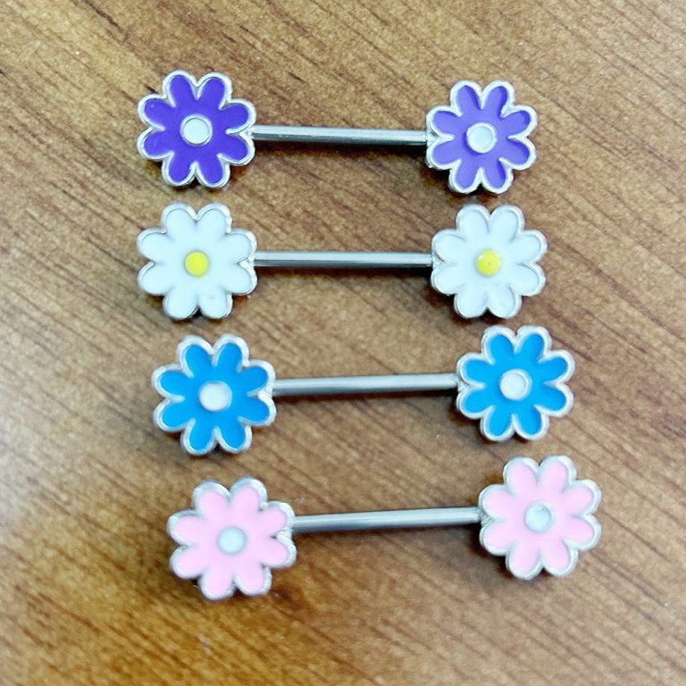 Europe and the United States cross-border products drop oil flower milk nail stainless steel 316 straight rod puncture jewelry ring spot wholesale - Image 3