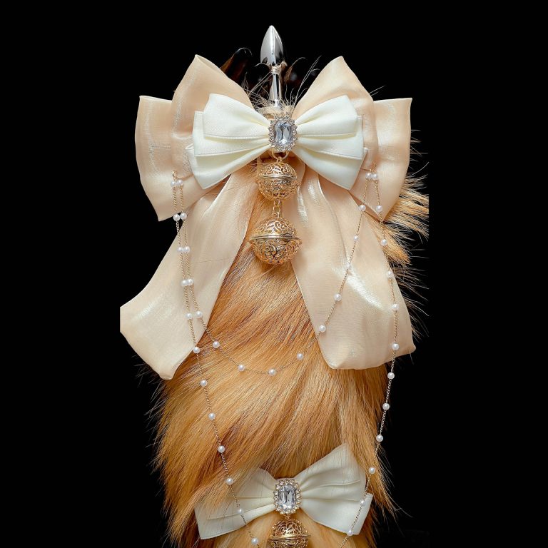 40CM light gold fox real hair tail anal plug head detachable SM sex toys hand bow palace bell ring - Image 3