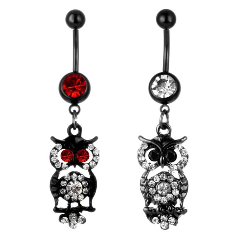 New European and American puncture jewelry Black Owl diamond belly button ring belly button nail AliExpress EBAY spot