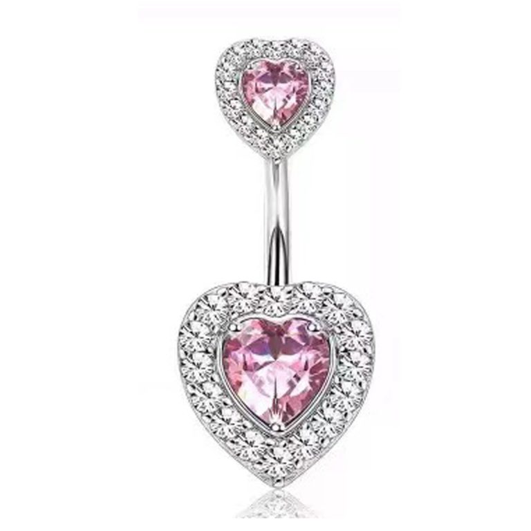 Puncture jewelry diamond-embedded love bow pink sweet series set butterfly navel ring love navel nail - Image 3