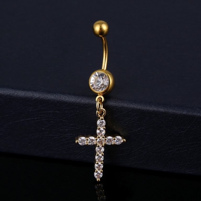 European and American  puncture jewelry inlaid zircon multiple cross navel ring fashion navel nail in stock - Image 4