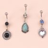 Retro Turquoise Teardrop Belly Button Ring - Black Obsidian Navel Piercing Jewelry