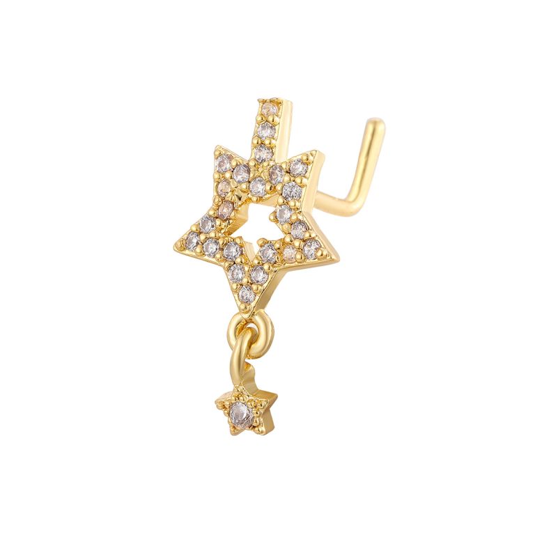 European and American fashion copper inlaid zircon body piercing nose star gecko nose nail - Image 6