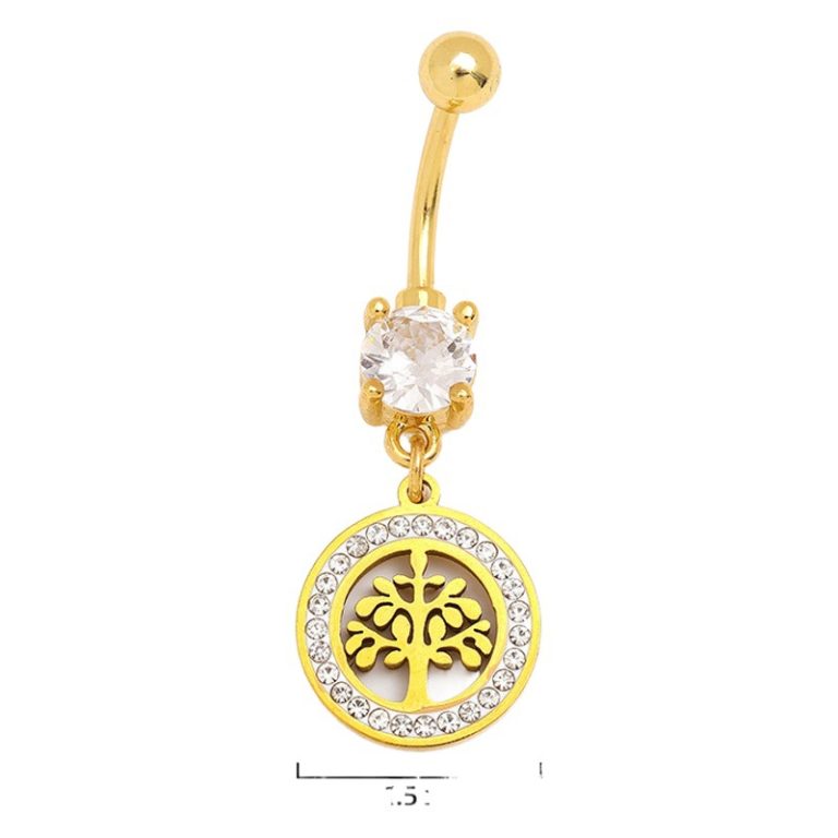 Amazon life tree hollow ring navel buckle creative personality copper zircon design stainless steel diamond navel ring in stock
