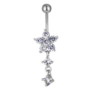 puncture jewelry Europe and the United States hot zircon flower belly button ring stainless steel pendant belly button nail