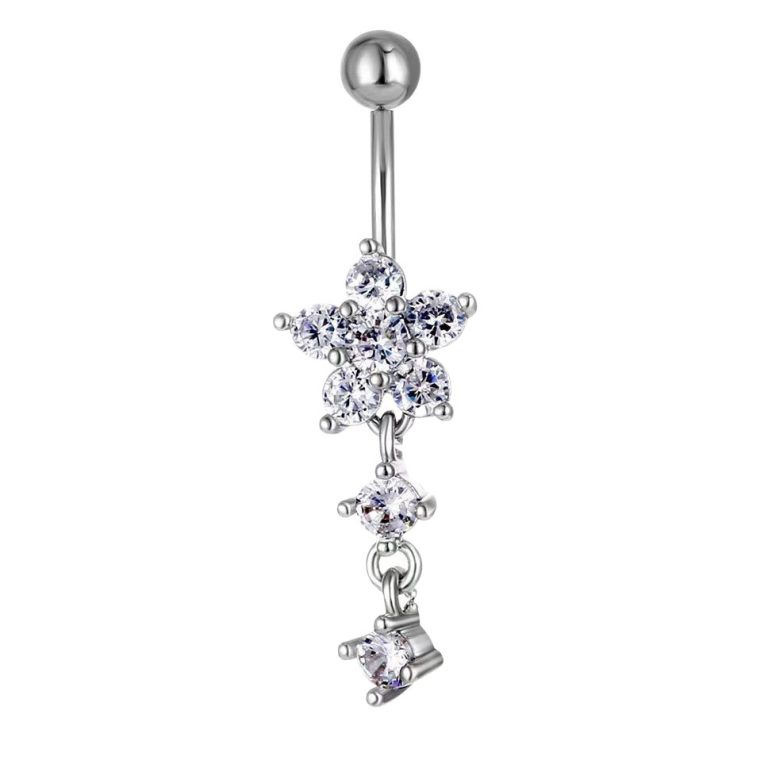 puncture jewelry Europe and the United States hot zircon flower belly button ring stainless steel pendant belly button nail