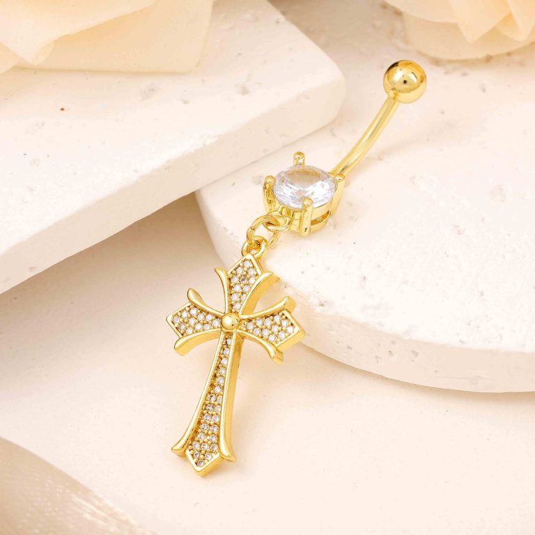 Cross-border European and American retro cross navel buckle creative high-grade personality copper zircon Diamond-embedded navel nail female wholesale - Image 5