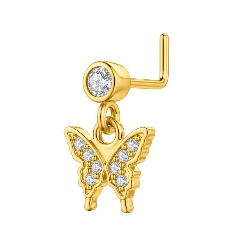 Cross-border fashion hot copper plated real gold inlaid zircon butterfly love nose nail nose ring puncture jewelry manufacturers direct supply - Image 11