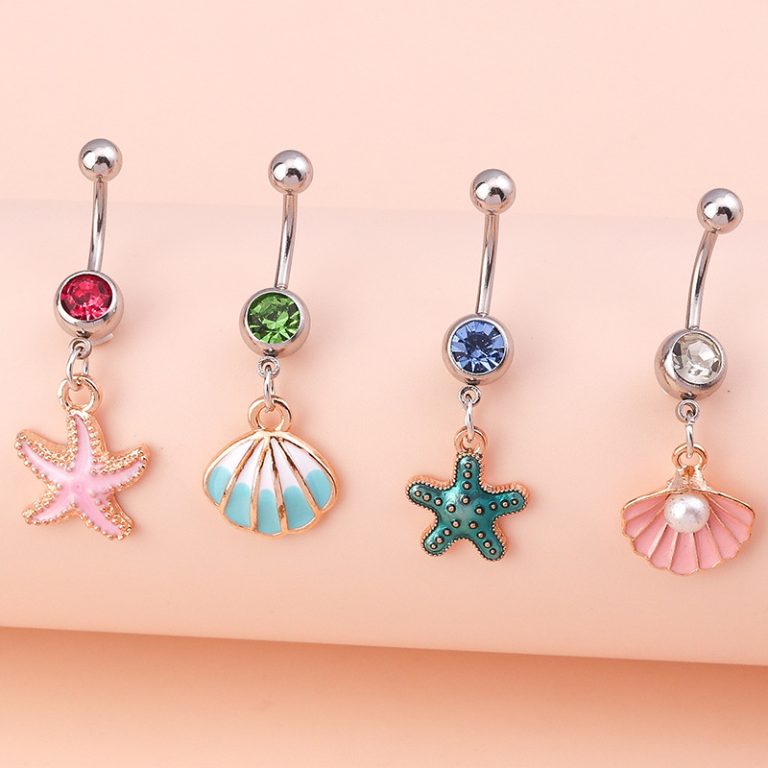 Europe and the United States cross-border sweet simple belly button ring pearl shell starfish jewelry bikini accessories belly button nail jewelry