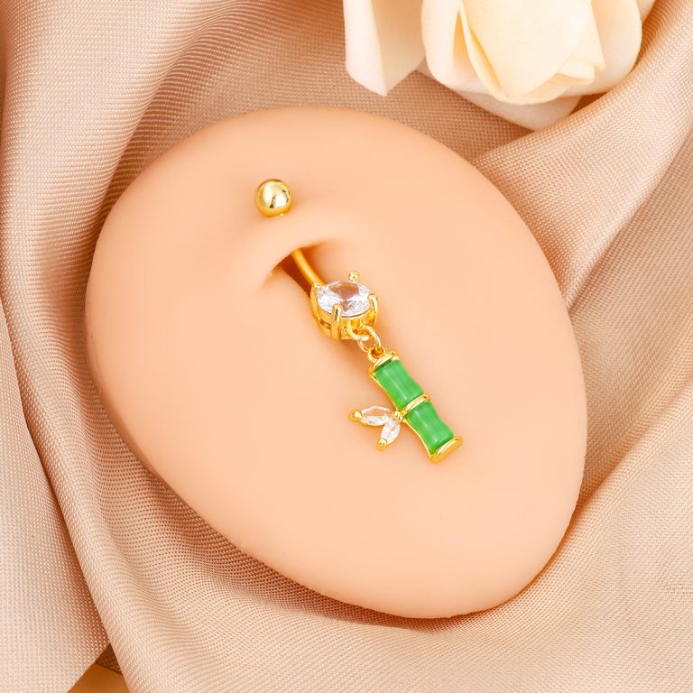 Creative bamboo navel nail fashion high-looking copper white stone inlaid navel buckle high-grade light luxury style pendant navel ornaments for women Wholesale - Image 5