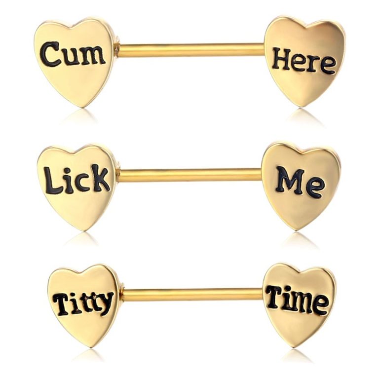 Europe and the United States new stainless steel piercing jewelry sexy letters heart-shaped milk nails LICK ME love breast ring