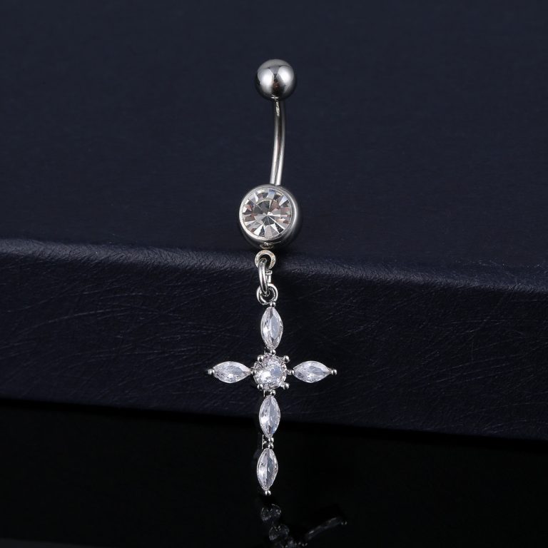 European and American Hot-Selling Stainless Steel Navel Rings Inlaid with Zircons, Various Cross Navel Nails, Customized Body Piercing - Image 3